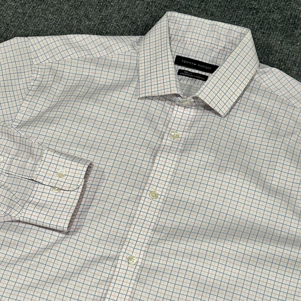 Tommy Hilfiger Mens THFlex Athletic Fit Stretch Dress Shirt 16-16.5 Large Plaid